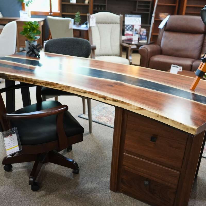 Live edge curved desk New arrival live edge curved desk now available at Millers Furniture